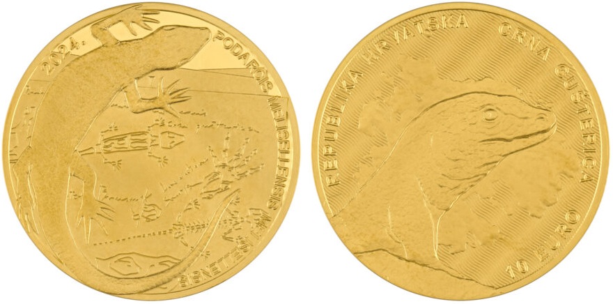 Далматинская, или карстовая, ящерица на золотых 10 евро. Хорватия