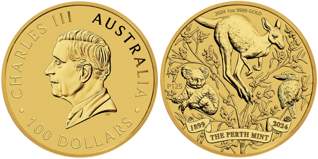 125-летие Пертского монетного двора на золотых 100 долларах. Австралия