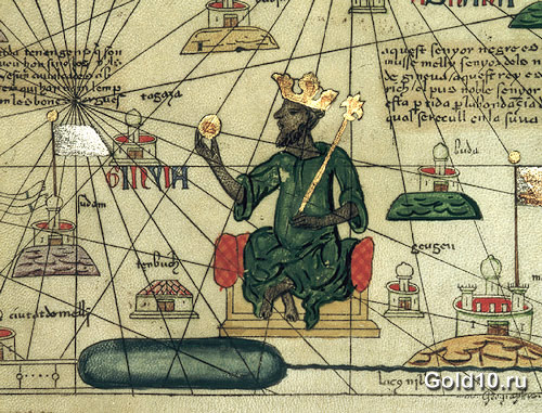 Манса Муса с золотым самородком (изображение из Каталонского атласа)