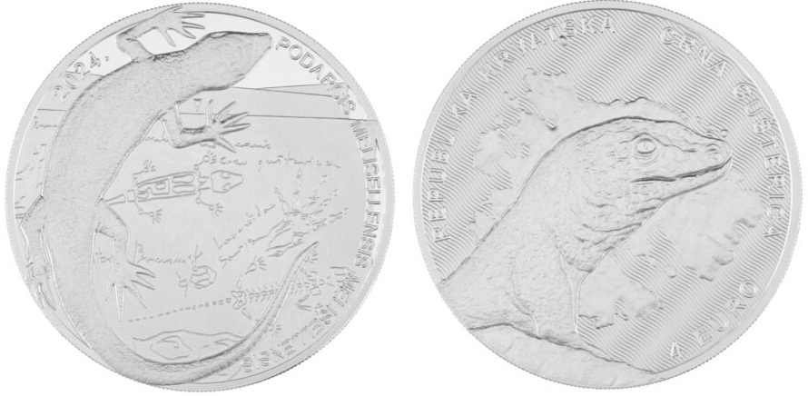 Далматинская, или карстовая, ящерица на серебряных 4 евро. Хорватия