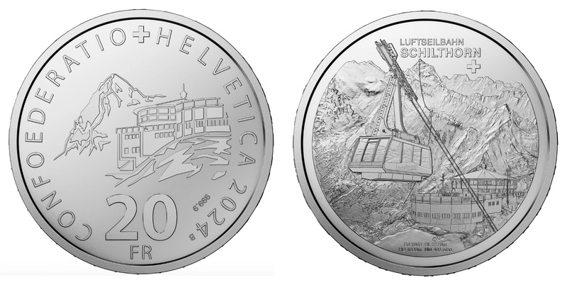 МД Швейцарии анонсировал монету с изображением канатной дороги на вершину Шилтхорн
