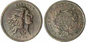 Один цент 1793 года, США.Такая монета побывала в космосе на корабле«Джемини-7» в 1965 году