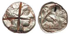 Серебряная тетрадрахма (с «тест-катами»), Афины, 440–404 гг. до н.э.