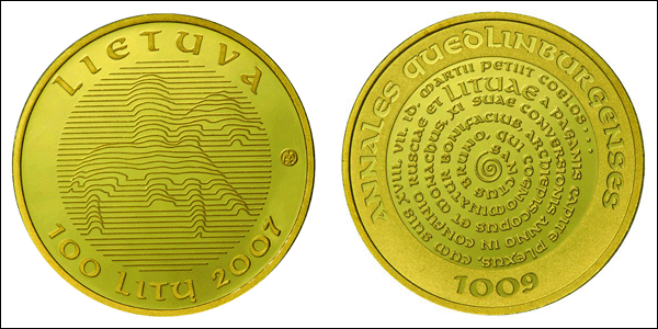Монета из серии, посвященной 1000-летней годовщине первого упоминания названия Литва в хрониках